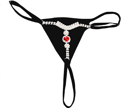 Eyraevor Dam sexig kristall G-string stringtrosa t-rygg belly midja kedja underkläder mini underkläder body jewerly, Silver-svart, 1-2