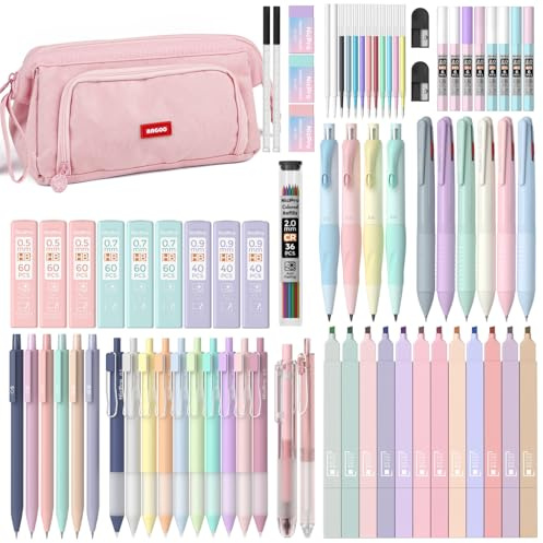 Nicpro 78 PCS Aesthetic School Supplies with Cute Pen Case, 12 Pastel Highlighters, 12 Color & Black Ink Gel Pens, 10 Mechanical Pencils 0.5, 0.7, 0.9, 2.0 mm, 6 Multicolor Pen for Student Stationary