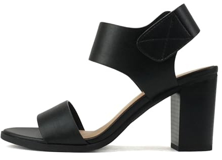 Soda WAIT-A ~ Women Open Round Toe Chunky Heel Ankle Strap High Heel Dress Sandals (Black Pu, US Footwear Size System, Adult, Women, Numeric, Medium, 8)