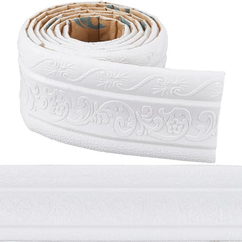 craspire 88 x 3 pouces moulures de couronne blanches, moulures de mousse flexibles autocollantes, bordure murale décorative adhésive 3D, garniture de finition murale en mousse, bordure de miroir