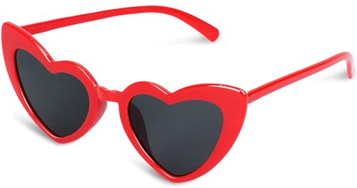 Lunettes de soleil rouges vintage en forme de cœur pour femmes, hommes, enfants, lunettes de soleil vintage en forme de cœur, œil de chat, lunettes de protection pour femmes, Rouge