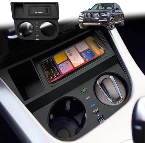Cargador inalámbrico para Coche para BMW X3 F25 (2013-2018) / X4 F26 (2014-2018), Base de Carga inalámbrica rápida de 15 W para Cualquier teléfono habilitado con Qi