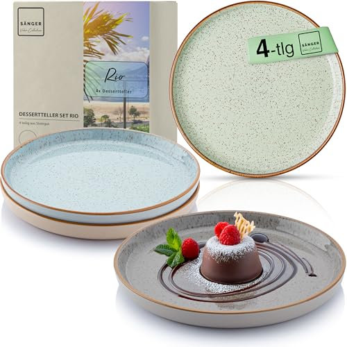 Sänger Rio | Dessertteller 4 teilig, Steingut Frühstücksteller 4 Personen, Kuchenteller kleine Teller spülmaschinenfest mikrowellenfest multifunktional, Steingut Geschirr bunt | VALUE COLLECTON