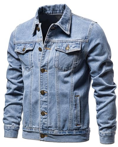 Zeiayuas Denim Jacket Mens Western Style Classic Trucker Jackets Plus Size Outerwear Long Sleeve Work Wear Outdoor Button Down Jean Coat Top Vintage Washed Cowboy Denim Jackets Plus Size 10-22