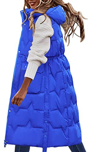 Generisch Damen Weste, Ärmellose Daunenweste Lang Winterjacke Herbst Mode Steppmantel Synthetik Blau L