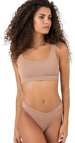 Invertika Completo Sportivo Donna Pole Dance Top+Slip in Seamless a Costine Made in Italy (Nude, Taglia XS/S)