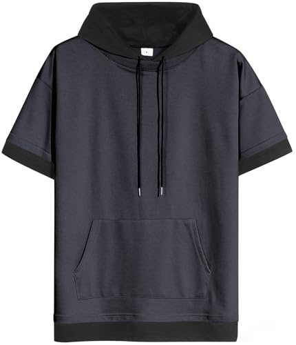 XIAOYAO Sweat Homme Manche Courte Coton Pull Capuche T-Shirt Manches Courtes Hoodie Sweatshirt Sports