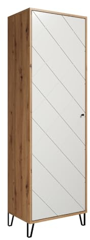 trendteam smart living - Touch - Garderobenschrank - Eiche/Weiß - Kleiderschrank mit ausziehbarer Kleiderstange - Soft-Close - Elegante Metallfüße - (BxHxT) 63 x 194 x 40 cm - Moderne Rautenfräsung