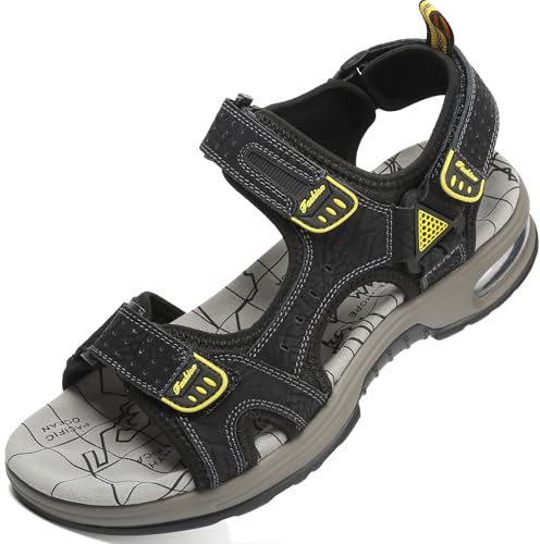 Lvptsh Sandali Sportivi Uomo Cuoio Estivi Trekking Sandali da Mare All'aperto Spiaggia Pescatore Antiscivolo,Nero3,EU39