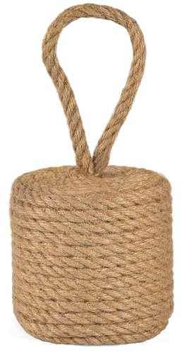 Monrocco Decorative Door Stoppers for Bottom of Door4 lb Rope Knot Door Stop Weighted Doorstopper, Heavy Nautical Doorstop for Bedroom, Living Room, Window Wedge, Bookend, Cylindrical (Natural)