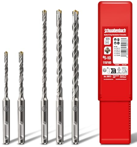 SCHWABENBACH ® SDS PLUS Betonbohrer Set 5tlg. Ø 5/6/8/10 mm x 110mm & 160mm Länge – Profi Steinbohrer für Beton, Stahlbeton, Mauerwerk & Naturstein – Premium Qualität für Schlagbohrmaschine