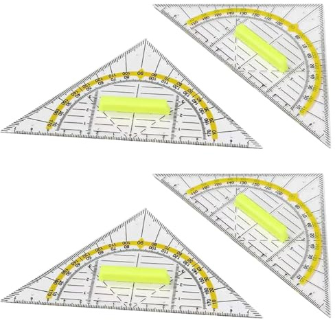 THQAE 4 st geometriska verktyg med handtag, plast triangeltransportör, klar kartonghållare, lämplig för studenter, kontorsdesigners, målning och teknisk teckning
