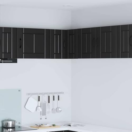 Mokuyary Armadio da cucina nero, 57 x 57 x 40 cm, in legno da appendere a parete, armadietti sospesi, armadi sospesi, armadi, modello, 1 armadio angolare da parete