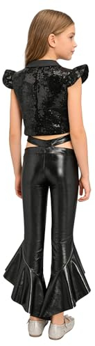 TSSOE Pantaloni Jazz Metallici Bambine Camicie Bambine Top Metallici Abiti Danza Strada Outfit Concerti Abiti Danza Jazz Nero 15-16 anni