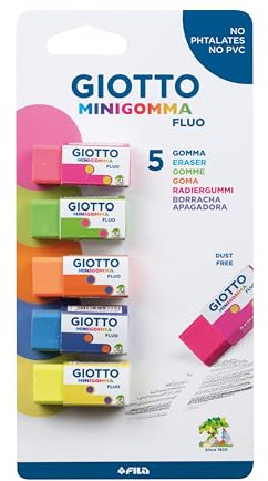 GIOTTO Minigomma Eraser - 5 mini gommes - Couleurs Fluo