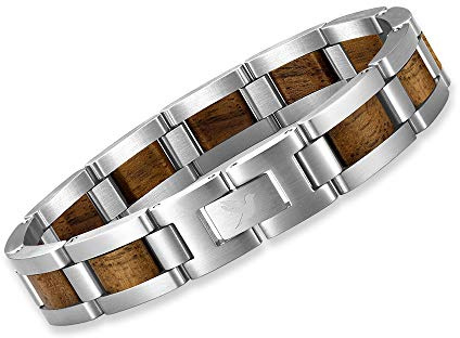 Woodstar (BROWN WOLF Bracciale da Uomo in Acciaio e Legno, Gioielli Moda Maschile, Braccialetto Regolabile B19-004