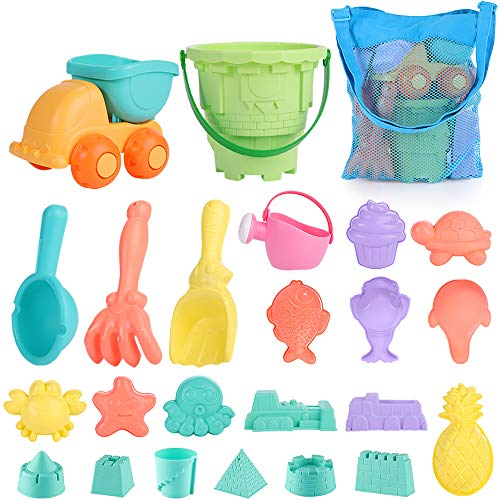 Mingfuxin Beach Sandspielzeug Set Für Kinder Kleinkinder 23pcs Sandbox Beachspielzeug Mit Sand Truck Eimer Schaufeln Rakes Beach Castle Tierformen Und Mesh Aufbewahrungstasche (Blau)