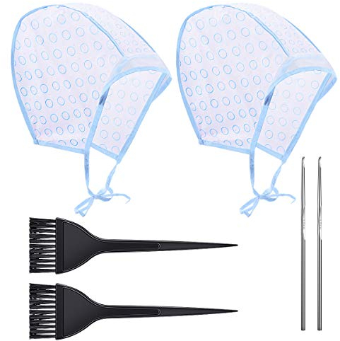 Hair Coloring Highlighting Cap, 2 Hair Disposable Tipping Frosting Cap with 2 Hook and Hair Coloring Brush for Dyeing Hair Salon Home Use