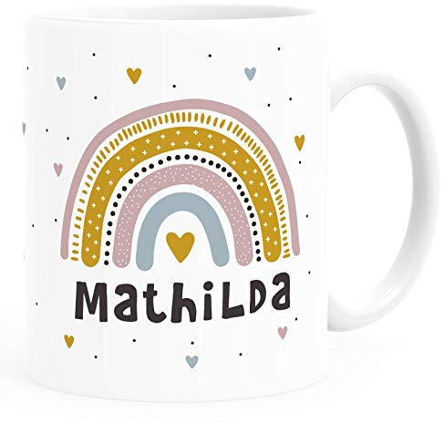 SpecialMe® Kindertasse Kunststoff Regenbogen Rainbow Namen personalisierte Namenstasse für Kinder Mädchen weiß Kunstoff-Tasse