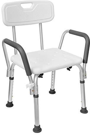 Froadp Taburetes de Aluminio de Ducha, 75-88cm Silla de Baño Altura Regulable con Respaldo y Apoyabrazos, Asiento de Ducha Móvil de Ayuda para el Cuidado de Personas Mayores Embarazadas