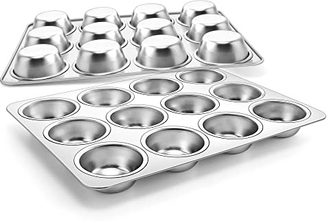 Joyfair Muffinform 2er Set, Edelstahl Muffinblech für 12 Muffins, Muffinbackformen 35 x 27cm, Muffin Backform für Cupcakes, Brownies, Pudding, Kuchen, Ungiftig & Gesund, Backofen & Spülmaschinenfest