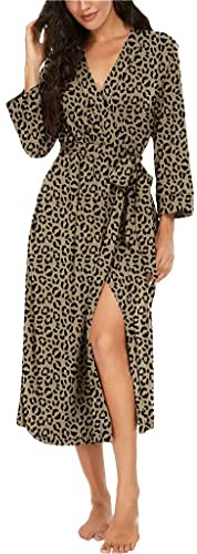 PrinStory Peignoir léger à Manches 3/4 pour Femme - Col en V - Kimono - Robe de Nuit