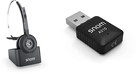 Snom A190 DECT-Headset, HD-Sound, Rauschunterdrückung, Standalone-Telefon oder Paired Mode to Phone mit DECT-Unterstützung, Handover/Roaming im Multicell-Setup & A210 USB-WLAN-Dongle