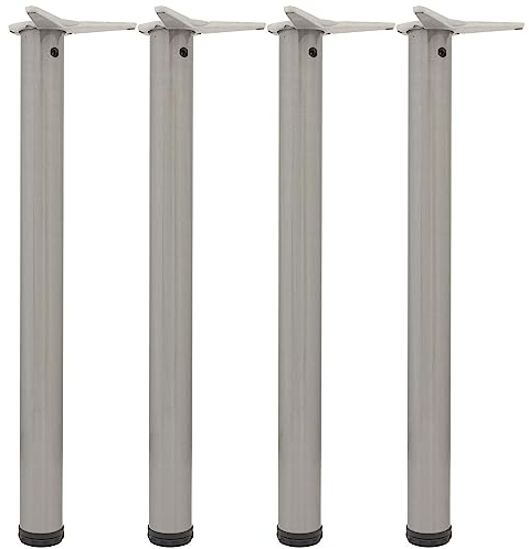 camar Tischfüße verstellbar 700-730mm rund ø 50mm, Metall Tischbeine höhenverstellbar, Stahl Edelstahl-Effekt 4 Stück