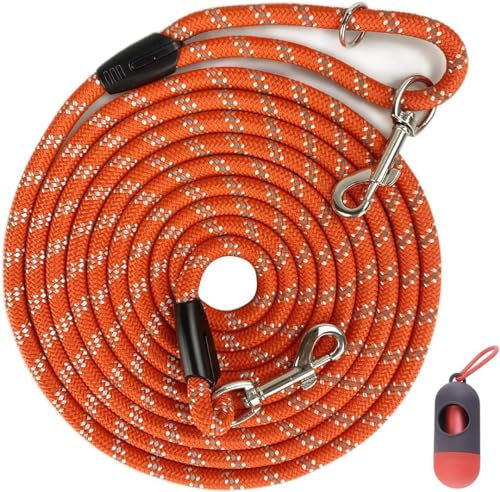 Training Lead for Dogs, Orange, 20ft, Durable nylon dog rope, reflective lead with 2 swivel clips. Ideal for dogs training, recall, tracking, camping play in the backyard.For large, medium, small dogs