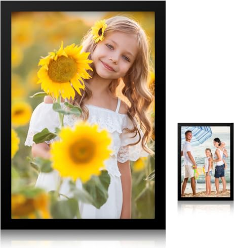 VFANDV Cadre photo A4 (21 x 29,7 cm) - Cadre en bois noir - Fin - Porte-photo en bois véritable - Pour chambre à coucher, bureau, salon, exposition