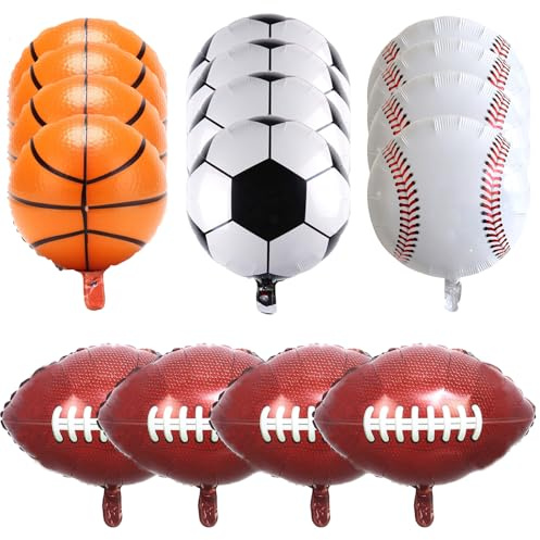 HILAVO 16PCS Sports Foil Balloons Set, Baseball, Soccer, Basketball, Football, Self-Sealing, Perfect for Boys' Sports Parties