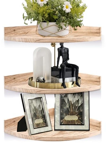 WOPPLXY Juego de 3 estantes esquineros flotantes, estantes de pared de madera marrón oscuro, estantes flotantes de esquina para pared, dormitorio, sala de estar montado en la pared