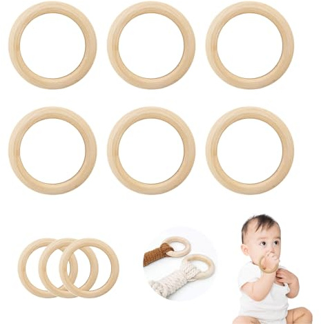 SoeUyd 12 Pièce Créoles en Bois Naturel pour l'artisanat, Création de Bijoux, Jouets pour Bébés et Décorations DIY, Anneaux Écologiques et Polyvalents, Diamètre Extérieur 70mm