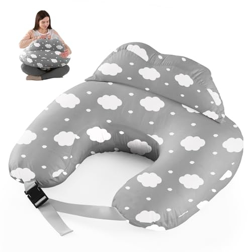 Baby amningskudde för amning: 100 % bomull amningskudde U-formad graviditetskudde ergonomisk baby multifunktion stöd stretchig kudde gåvor för graviditet (molngrå)