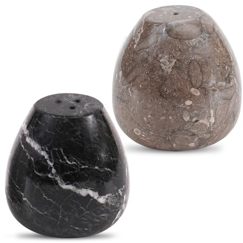 Earthen Crafts Set di saliera e pepe a forma di uovo, realizzati a mano Oceanic & Black 6,3 cm, contenitori per spezie da 6,3 cm, decorazione da cucina in stile fattoria e conservazione da tavolo