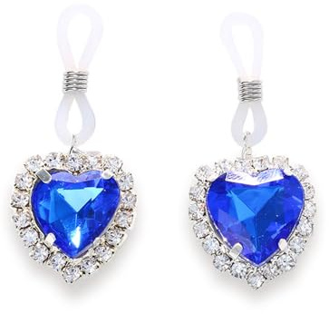 Zynova Sparkling CZ Crystal Heart Dangle Non Piercing Fake Nipple Rings for Women Adjustable Nipple Noose Non Pierced Fake Nipple Ring Dainty Fake Nipple Jewelry (Blue)