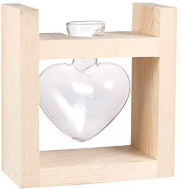 HEALEEP Jarrón con Soporte de Madera en Forma de Corazón y Regalos de Cumpleaños Resistente a Bajas y Altas Temperaturas para Plantas Hidropónicas Adecuado para Arreglos de Flores