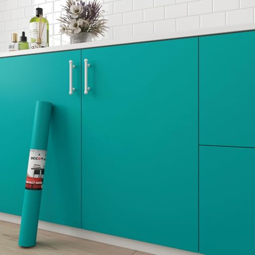 Decotalk Bleu Paon Papier Peint Mat Autocollant Film 30X300cm Papier Adhesif pour Meuble Bleu Premium Vinyle Adhesif Tapisserie PVC Adhesive Murale pour Salon Chambre Cabinets Armoire Impermeable
