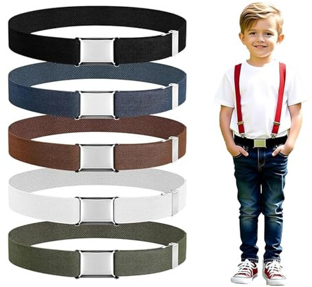 Qnvyw 5 Stück Elastische Gürtel Kinder, Verstellbare Kindergürtel für Jungen und Mädchen, 2-15 Jahre, Ideal für Jeans, Shorts, Hosen und Kleider, 5 Farben (Schwarz, Navy, Beige, Weiß, Grün)