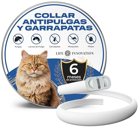 Collar Antiparasitario para Gatos, 6 Meses de Protección contra Pulgas, Garrapatas y Mosquitos – 100 % Natural, Impermeable, Ajustable, para Todos los Tamaños.