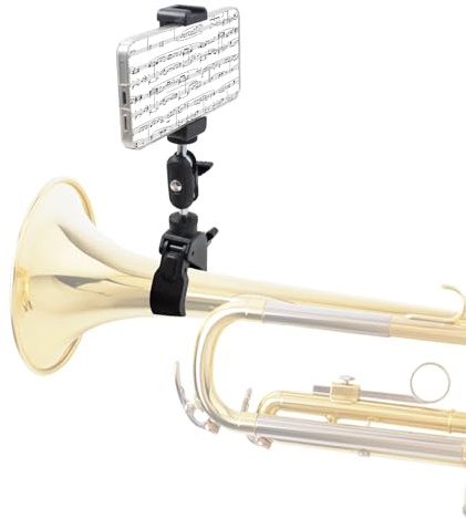 JINGHANGER Clip de Lyra ajustable para teléfonos trompeta, música, lira, soporte para teléfono móvil, compatible con smartphones para capilla de marcha, trompeta militar, corneta, trombón, clarinete