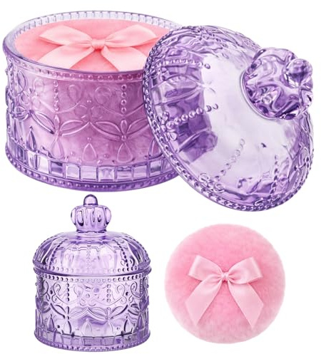 Ferrochef Soplo y recipiente para polvo corporal, recipiente de cristal con soplete de polvo suave, lavable, reutilizable, purpurina corporal, maquillaje húmedo y seco para mujeres (morado, corona)