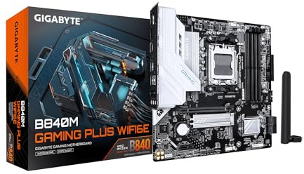 GIGABYTE B840M GAMING PLUS WIFI6E AMD AM5 mATX Motherboard, Support Ryzen 9000/8000/7000 Series, 8+2+2 Power Phase, DDR5, 2x M.2, PCIe 4.0, USB-C 3.2 Gen 1, WiFi 6E, GbE LAN, EZ-Latch, 3-Year Warranty