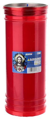 Holyart altar- och påskljus, permanenta stearinljus: votivljus med bild av det heligaste hjärtat Jesu, T80 – röd 20 cm