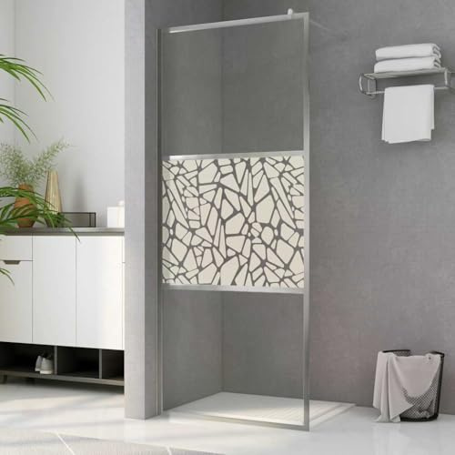 LoogCape Duschvägg för duschar ESG-glas stendesign 90 x 195 cm med justerbar ram och stödstång, stänksäker, ramlös, med säkerhetsglas, perfekt för att gå i duschar och nischdörrar