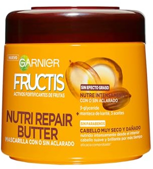 Garnier Fructis Nutri Repair Butter Mascarilla Fortificante que Nutre y Suaviza, con 3-Glyceride, Manteca de Karité y 3 Aceites, 320 ml, El embalaje puede variar