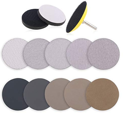 Keadic Assortiment de 50 disques de ponçage secs et humides/secs de 7,6 cm en oxyde d'aluminium, grains multiples 80-7000, avec support de tige de 6,35 mm et tampon en mousse souple pour disque de