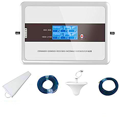 LWKBE 4 IN1 mobiltelefon signal booster för hem och kontor 3G 4G CDMA DCS GSM WCDMA 800/900/1800/2100 MHz frekvenssignalförstärkare med antennkit
