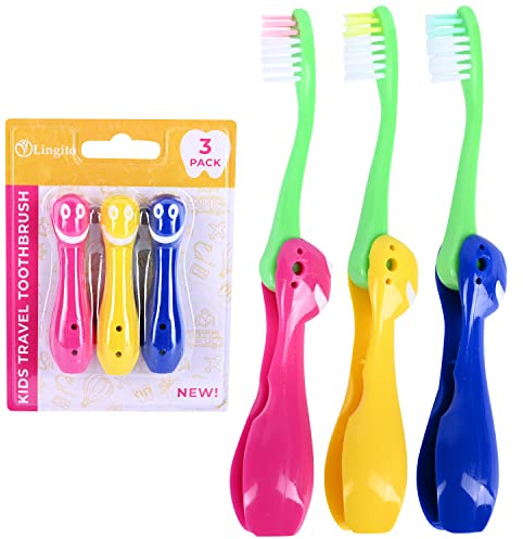 Kids' Soft Toddler Toothbrush, Gentle Bristles for Home, School, Camp, Sleepovers - Folding Handles for Tiny Hands (3 Pack)