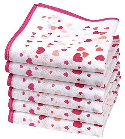 Merrysquare - Mini-Tücher mit Herzen - 100% Baumwolle - 6 Stück - 23 cm x 23 cm - Modell Confetti